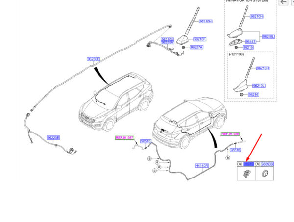 98951B8000 - Hyundai Santa FE MK3 DM rear window wash hose clip 98951B8000, original part